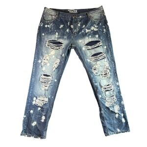 Mens Rogue Vintage Distressed Jeans 44Wx34L Bleached Denim Ripped Designer Pants
